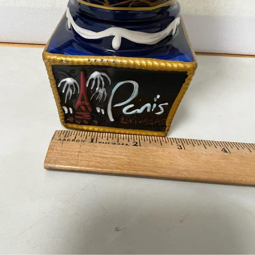 Paris Las Vegas Souvenir Drink Glass Ceramic Blue and Gold Globe Home Decor
